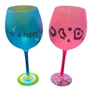 Colorful Wine Glass Set - Blue and Pink